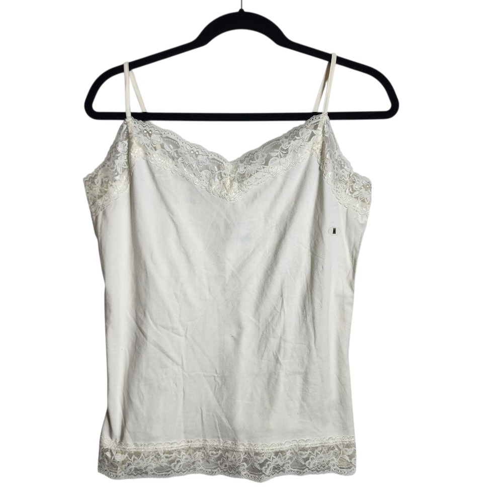 Van Heusen Womens White Lace Trim Cami Camisole Top Adjustable Straps Size M